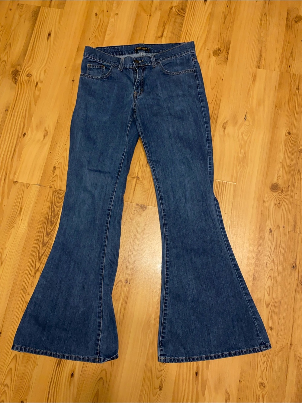 Dark Blue Women's Flare Jeans - Wide Leg Mid-Rise
